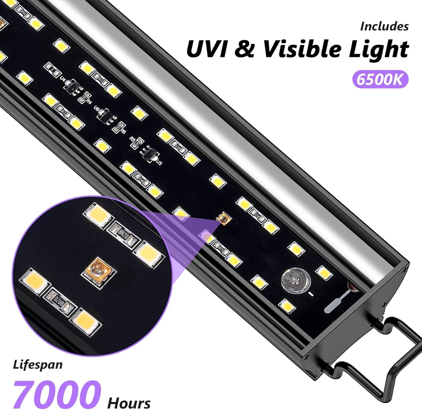 16-INCH LED UVB Light for Reptiles, LED Reptile Light Fixture Controller with Dimming and 4 UVI Modes, 14W Aluminum UVA UVB Lamp for Turtles, Snakes, and Bearded Dragons, 6500K