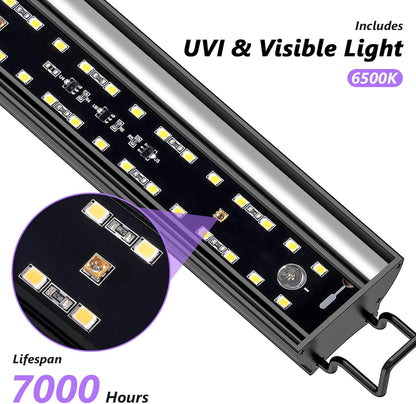 16-INCH LED UVB Light for Reptiles, LED Reptile Light Fixture Controller with Dimming and 4 UVI Modes, 14W Aluminum UVA UVB Lamp for Turtles, Snakes, and Bearded Dragons, 6500K