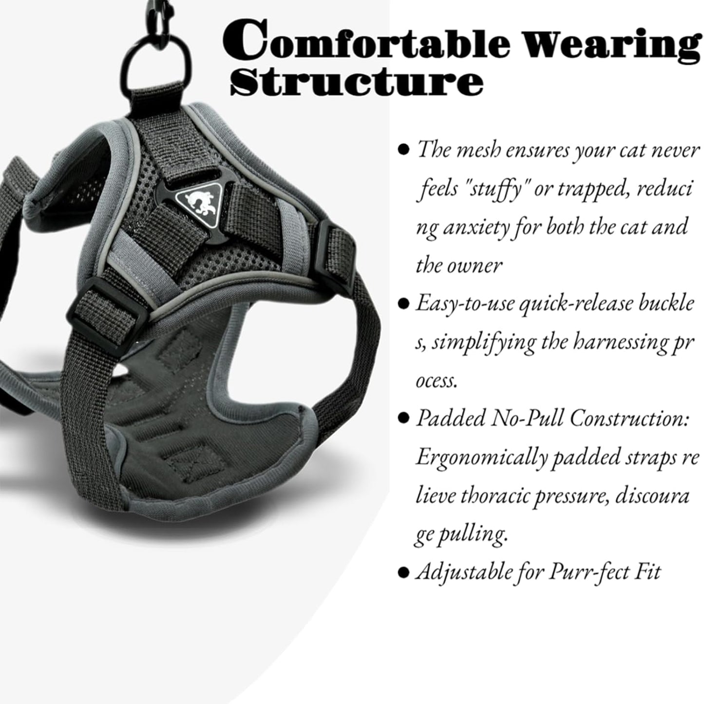 Cat Chest Straps and Belts, Anti-Escape Adjustable Soft net cat Belts, Easy to Control, Breathable, Chest Straps Set for All Types of cat Vests，XL