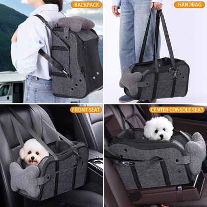 Center Console Dog Car Seat for Small Dogs 0-15 lbs, Pet Car Bed with Adjustable Safety Straps & Hook, Secure Comfortable Puppy Seat for Middle Console