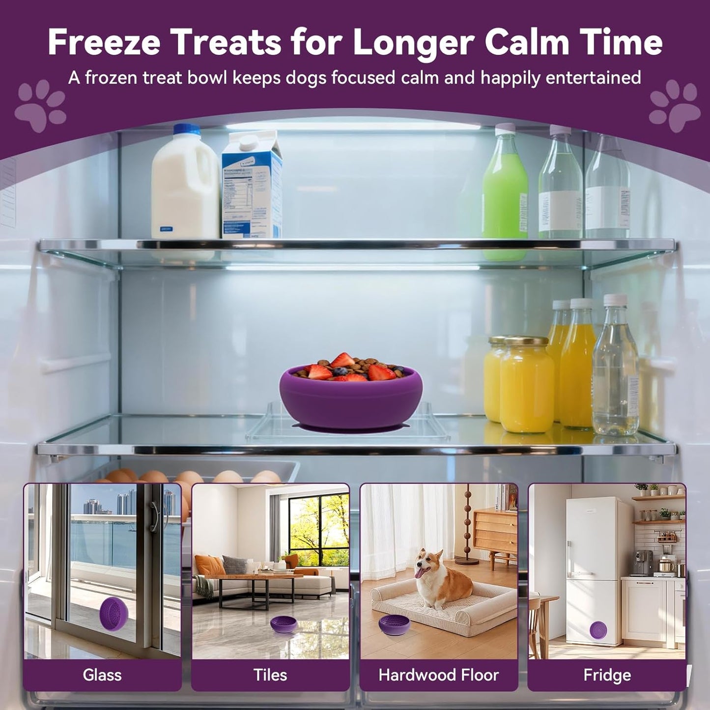 Slow Feeder Dog Bowl, BPA-Free Silicone Lick Mat for Small and Medium Dogs, Non-Slip & Dishwasher Safe (Purple - S)