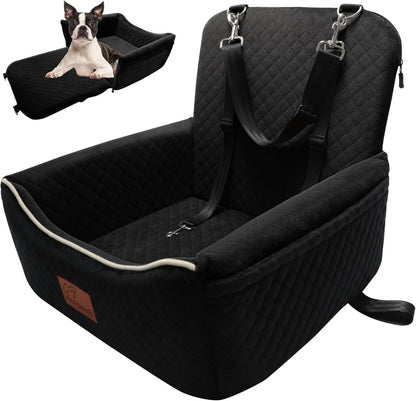Dog Car Seat Bed 2 in 1 for Small/Medium Dogs up to 35 lbs,Adjustable Safety Leashes,Memory Foam with Soft Fabric Pets Travel Car Bed,Easily Installed in Front and Back seat,Removable and Washable.