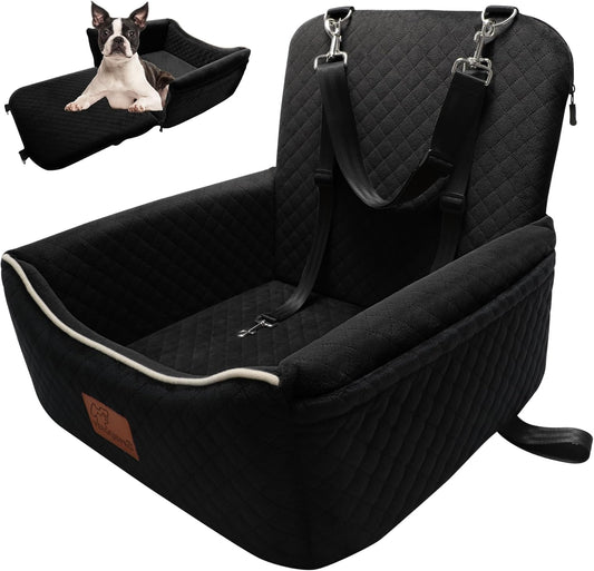 Dog Car Seat Bed 2 in 1 for Small/Medium Dogs up to 35 lbs,Adjustable Safety Leashes,Memory Foam with Soft Fabric Pets Travel Car Bed,Easily Installed in Front and Back seat,Removable and Washable.
