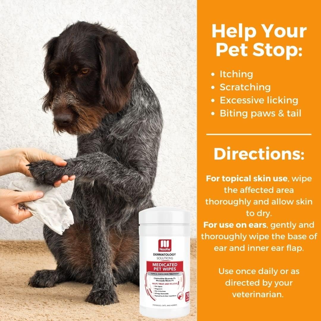 Nootie Medicated Dog Wipes, 2% Chlorhexidine and 2% Miconazole Formulated Pet Wipes for Dogs and Cats - 5"x 6" Size XL Wipes - 70 Count - Sold in Over 10,000 Vet Clinics and Pet Stores Worldwide