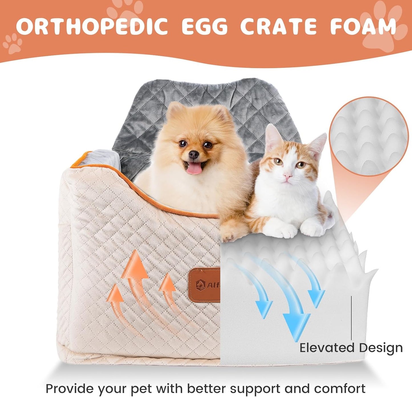 Memory Foam Booster Dog Car Seat with Washable Removable Cover, Elevated Pet Car Seat, Anti-Slip Sturdy Booster Seats for Small Dogs 35lbs, Seat Belt, Storage Pocket, Dog Blankets