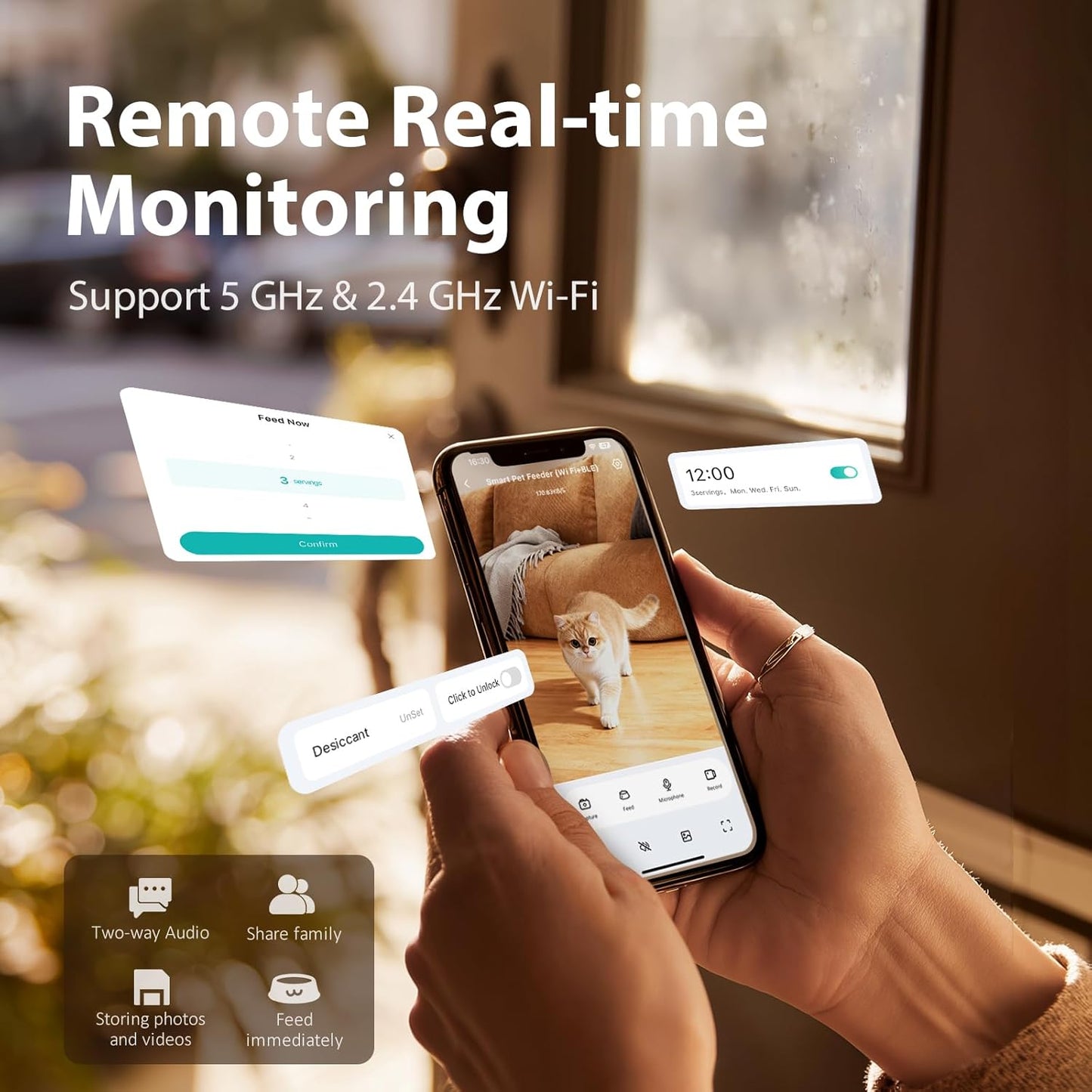 Automatic Cat Feeder with Camera and Water Fountain, 1080P HD AI Pet Recognition, APP Remote Control, Timed Food Dispenser, Two-Way Audio, Night Vision Function, 3L Fountains for Drinking with Filter