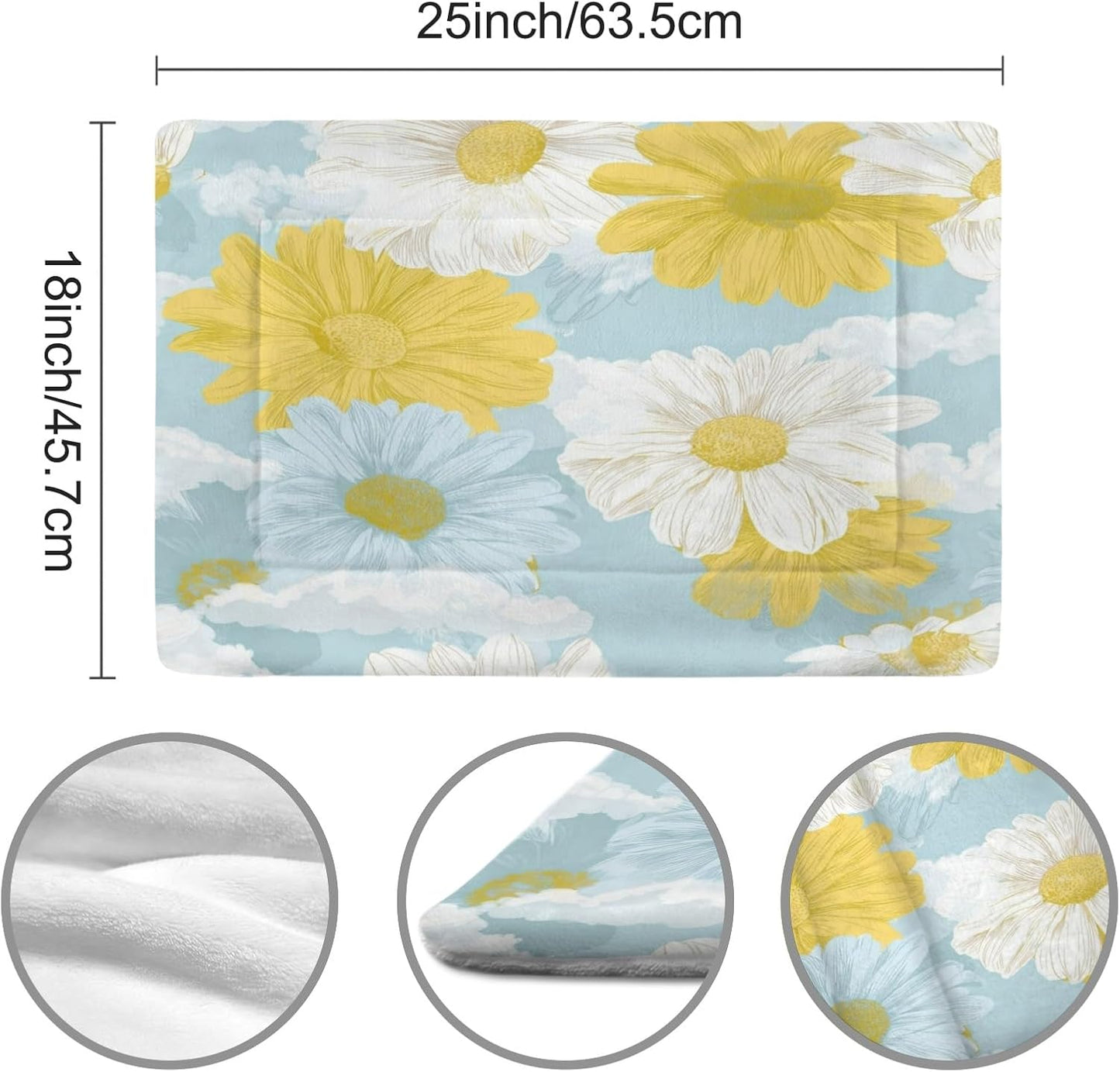 susiyo Yellow Floral Blooming Dog Bed Mat - Super Soft & Warm Pet Pad, 25x18 Inch Machine Washable Mat for Small Medium Dogs, Couch Protector, Crate & Travel Bed Topper