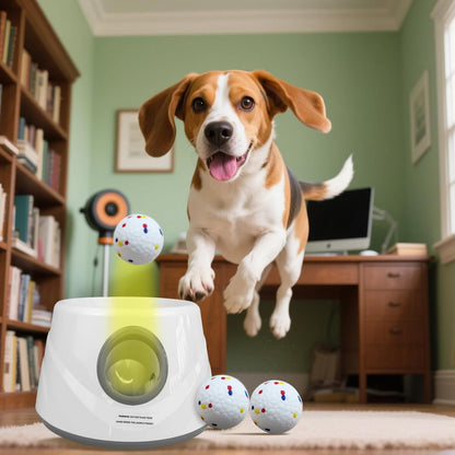 Automatic Ball Launcher for Dogs with 6 ETPU Balls, White, Adjustable Distance 20-45ft, USB Rechargeable, Interactive Pet Toy (Gary)