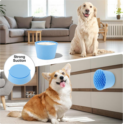 Slow Feeder Dog Bowls, Silicone Dog Lick Bowl with Brush & Scraper, Non-Slip Base Slow Feeder for Anxiety Alleviating & Oral Health, Lake Blue