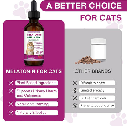 Cat Melatonin with Cranberry Extract – Calming Supplement for Cats to Ease Anxiety and Stress, Promote Relaxation and Better Sleep, Supports Urinary Tract Health