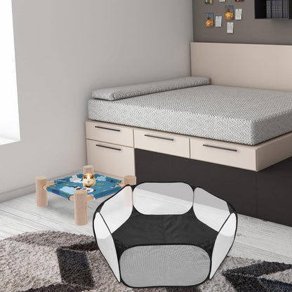 Foldable Hexagonal Pet Playpen Wear-Resistant Polyester Mesh Indoor Small Animals Exercise Fence for Puppies Cats Rabbits and Small Dogs