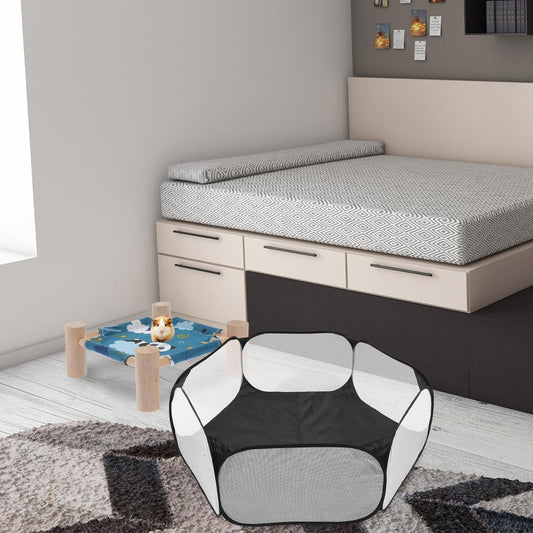 Foldable Hexagonal Pet Playpen Wear-Resistant Polyester Mesh Indoor Small Animals Exercise Fence for Puppies Cats Rabbits and Small Dogs