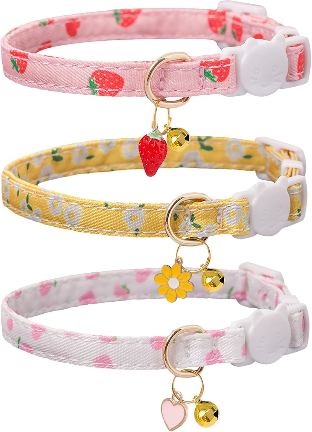 Cat Collar Breakaway with Bells,3 Pack Safety Adjustable Pet Collars,Ideal for Girl Boy Kittens. (White Yellow Pink)