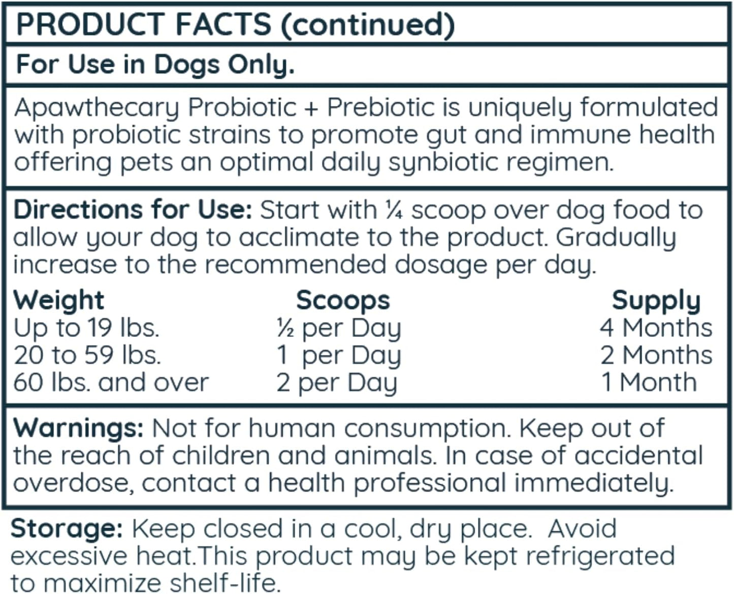 Apawthecary Probiotic and Prebiotic Supplement for Dogs, 5 Billion CFU, 7 Strains, Gut Health Support, 3.8 oz Powder with Pumpkin and Carrot