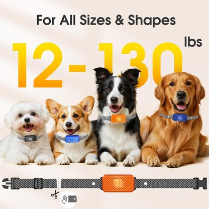 Dog Bark Collar for Large Medium Small Dogs, Effective No-Bark Collar, Smart Barking Collar, Rechargeable Bark Collar with 7-Level Sensitivity, 3 Beep & Vibration Modes, Waterproof, Orange