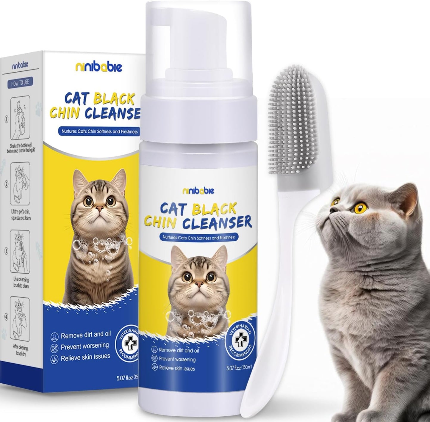 Cat Acne Chin Treatment,Cat Black Seed Cleaner,Improved Skin Health and Black Seed Removal,Updated Cat Ance Brush,Soothes Chin Acne,Oil Control 5.07fl.oz