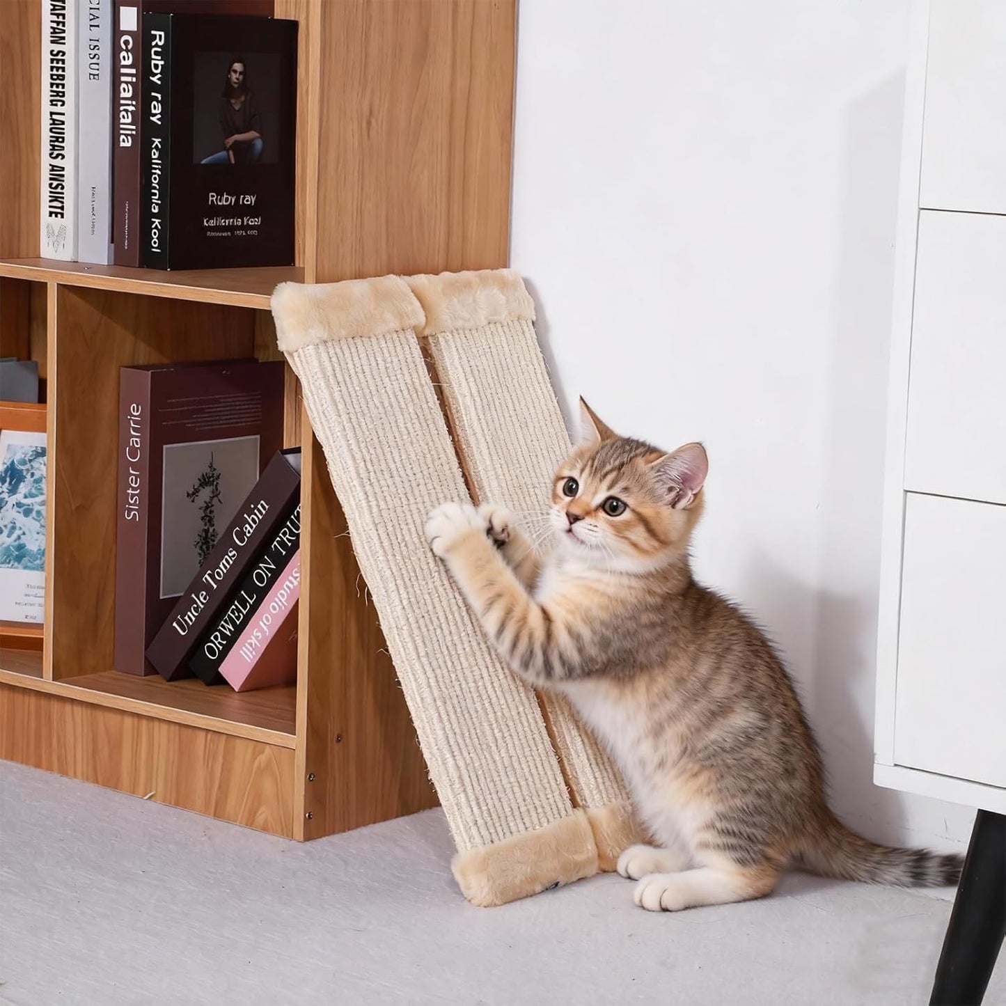 Cat Scratching Board, Corrugate Cat Scratcher for Indoor Cats, Heavy Duty, Cat Scratch Pad with Premium Scratch Textures Design,White