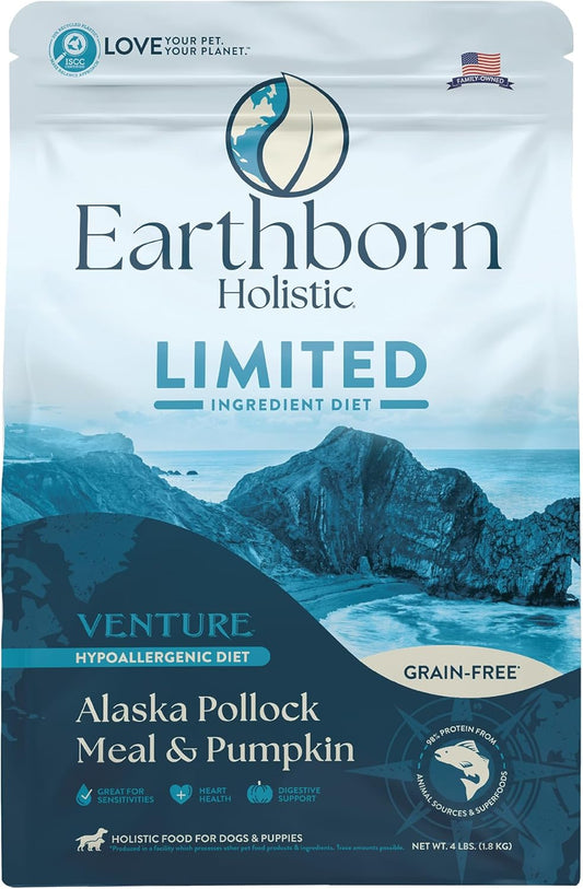 Earthborn Holistic Venture Alaska Pollock Meal & Pumpkin Limited Ingredient Diet Grain-Free Dry Food for Dogs & Puppies (4 lb. Bag)