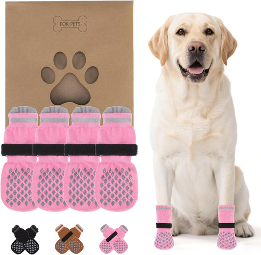 KOOLTAIL Anti Slip Dog Socks Booties to Prevent Licking Paws Scratching, Pet Boots&Paw Protector for Hardwood Floors, Dog Shoes for Winter, Traction Control Grip Socks for Small Medium Large Dogs L