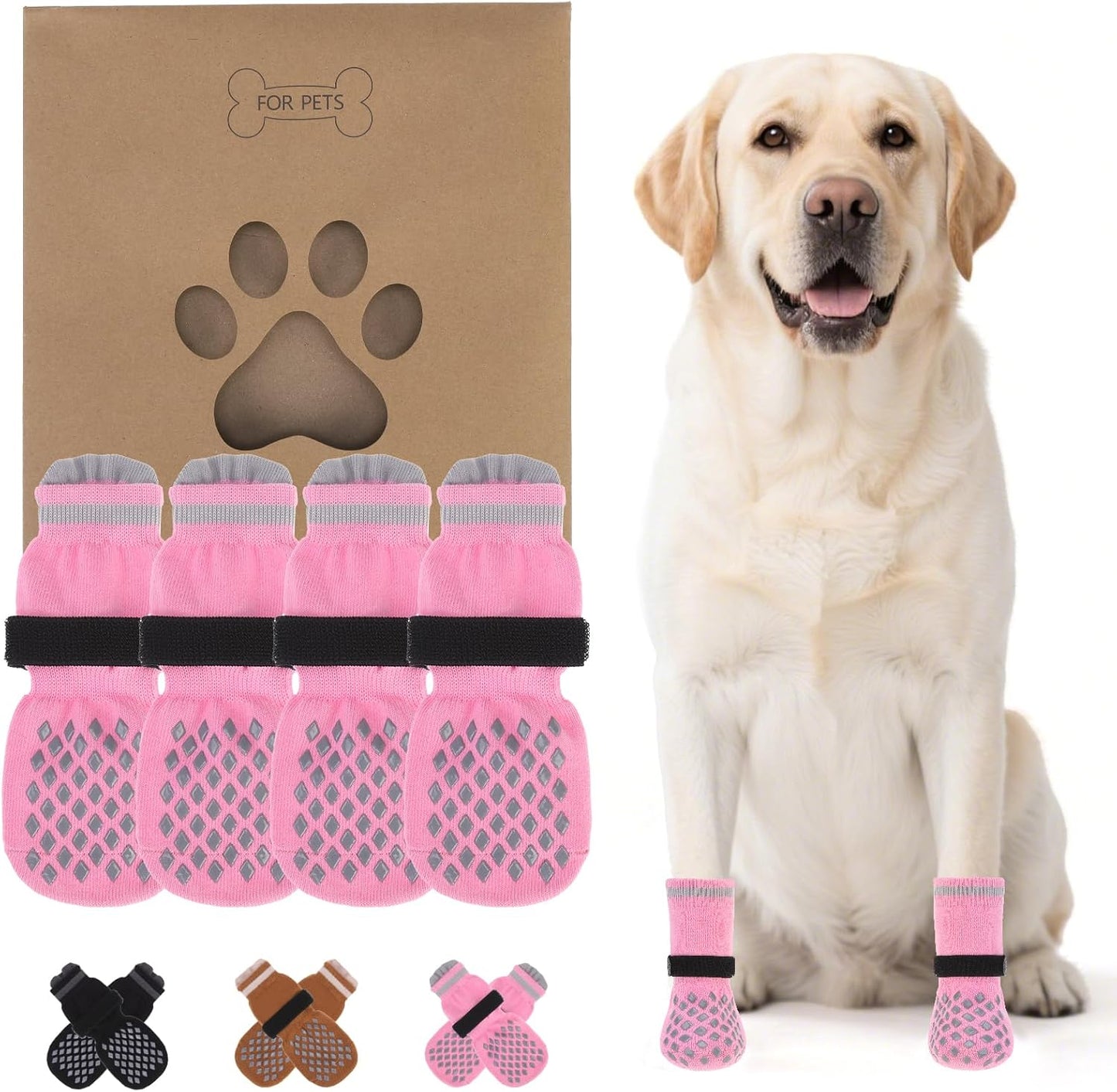 KOOLTAIL Anti Slip Dog Socks Booties to Prevent Licking Paws Scratching, Pet Boots&Paw Protector for Hardwood Floors, Dog Shoes for Winter, Traction Control Grip Socks for Small Medium Large Dogs L