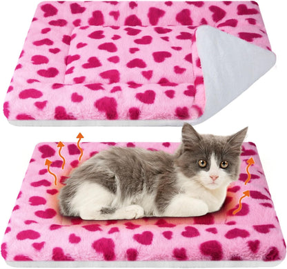 VitalCozy 2 Pack Self Warming Cat Mat Self Heating Pad Bed Reversible Machine Washable Reflects Body Heat Warm Thermal Pet Pad Crate Blanket for Feral and Indoor Cat(Pink, Red,22'' X 18'',Heart)