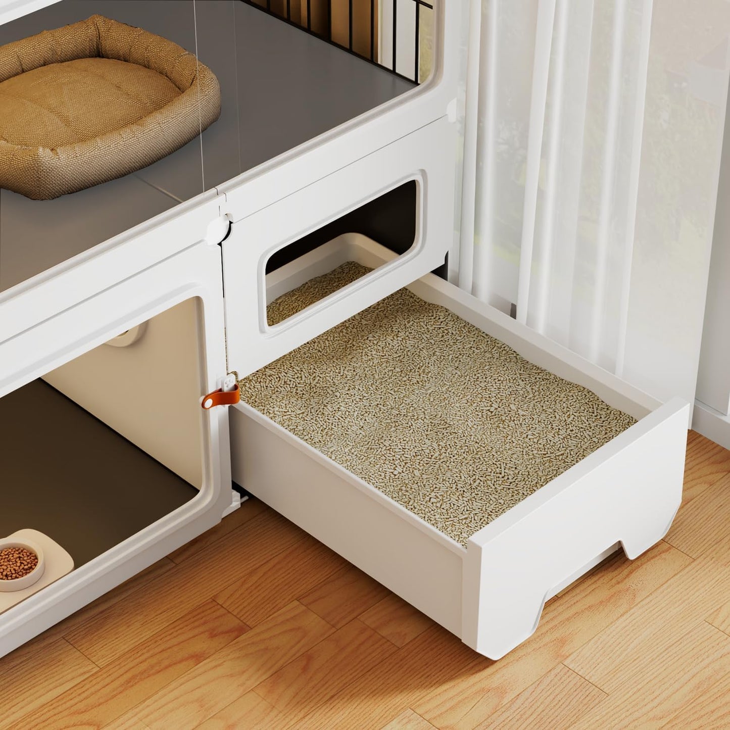 Cat Cage Cat Enclosure with Litter Box & Clear Sliding Door, Expandable Cat Playpen, Detachable Metal, Cat Cage Indoor and Outdoor, Ferret Cage