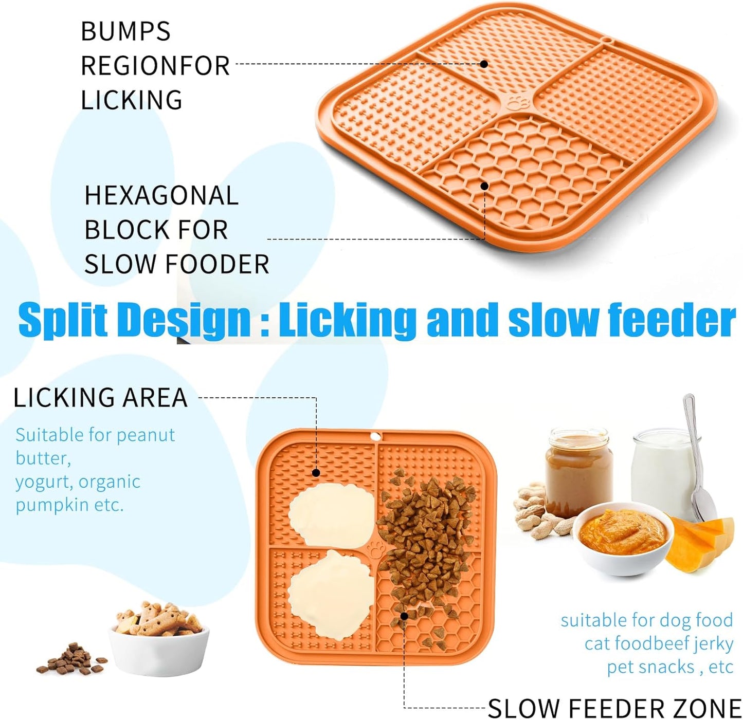 Lick Mat for Dogs, Premium Lick Pad with Suction Cups for Dog Anxiety Relief, Slow Feeder Dog Bowls, Bathing, Grooming and Training (Orange, 1pack)