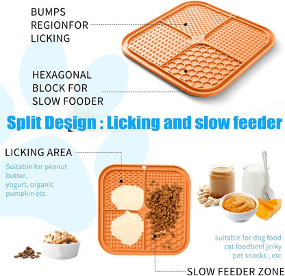 Lick Mat for Dogs, Premium Lick Pad with Suction Cups for Dog Anxiety Relief, Slow Feeder Dog Bowls, Bathing, Grooming and Training (Orange, 1pack)