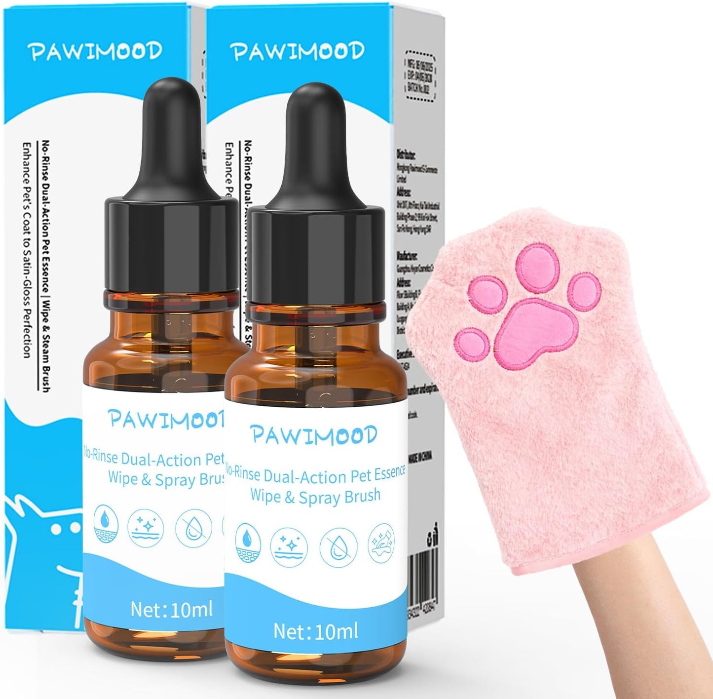2PCS Concentrated Waterless Shampoo with Pink Grooming Glove, No-Rinse & Lick-Safe Essence for Steam Brushes, Gentle Care for Cats/Kittens/Seniors, Manage Shedding & Freshness
