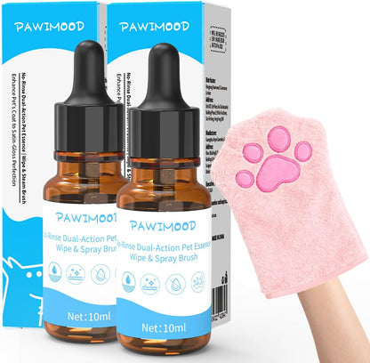 2PCS Concentrated Waterless Shampoo with Pink Grooming Glove, No-Rinse & Lick-Safe Essence for Steam Brushes, Gentle Care for Cats/Kittens/Seniors, Manage Shedding & Freshness