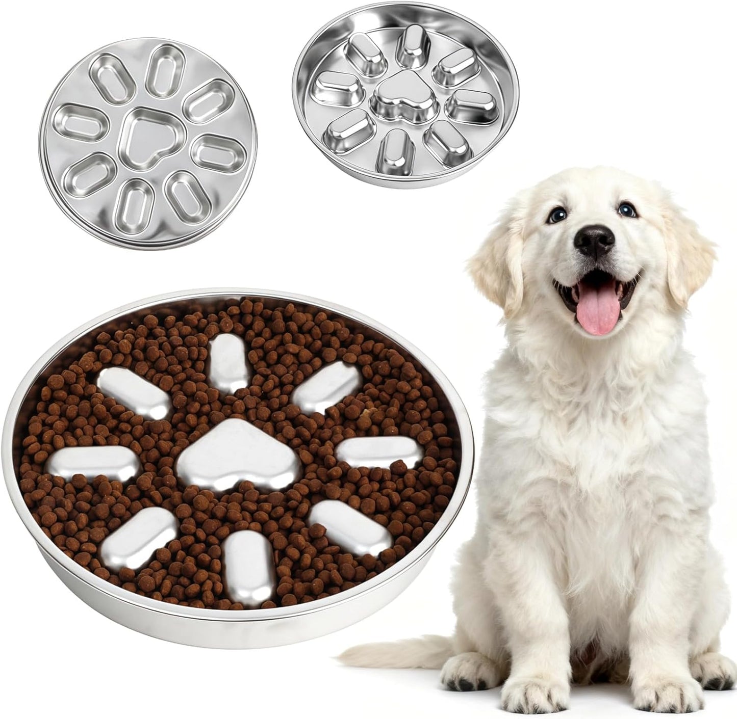 Stainless Steel Slow Feed Dog Bowl, Anti-Choke Pet Feeder with 9 Protrusions for Puppies & Dogs, Circular Design, Reduces Mess, Non-Skid Base