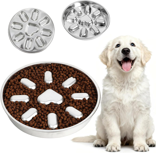 Stainless Steel Slow Feed Dog Bowl, Anti-Choke Pet Feeder with 9 Protrusions for Puppies & Dogs, Circular Design, Reduces Mess, Non-Skid Base