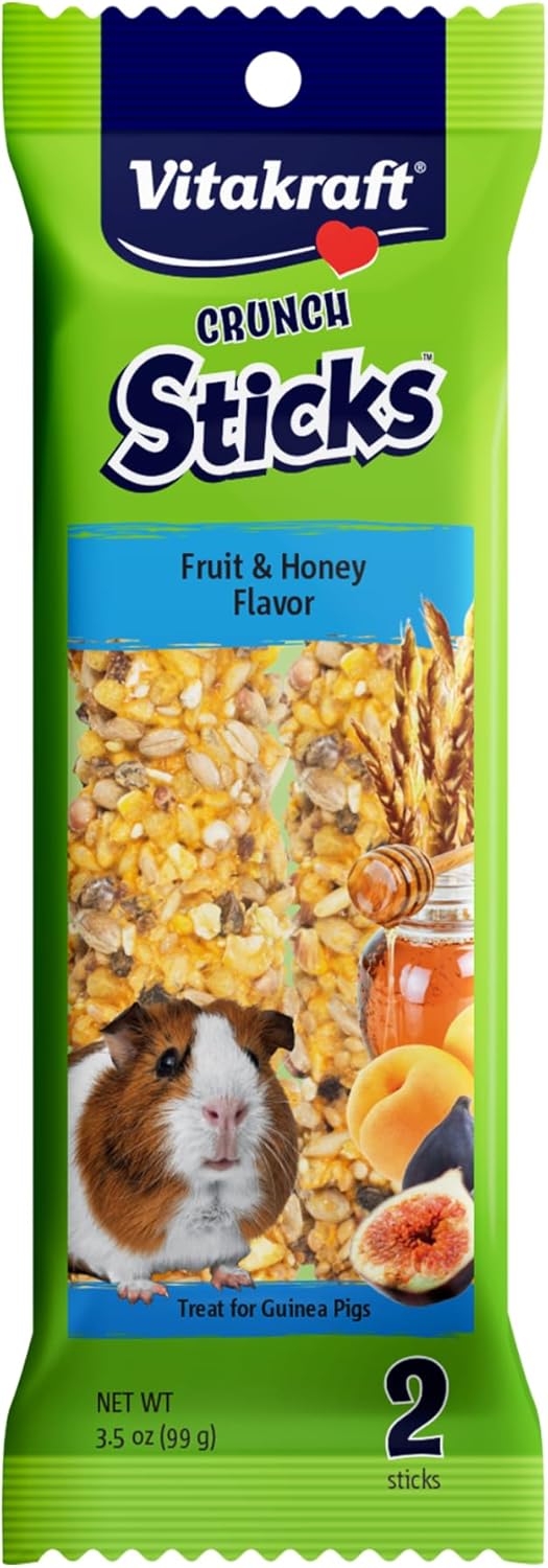 Vitakraft Guinea Pig Fruit & Honey Treat Sticks 2 Pack, 3.5 Ounce, Enriched Snack with Wooden Chew Core for Dental Health