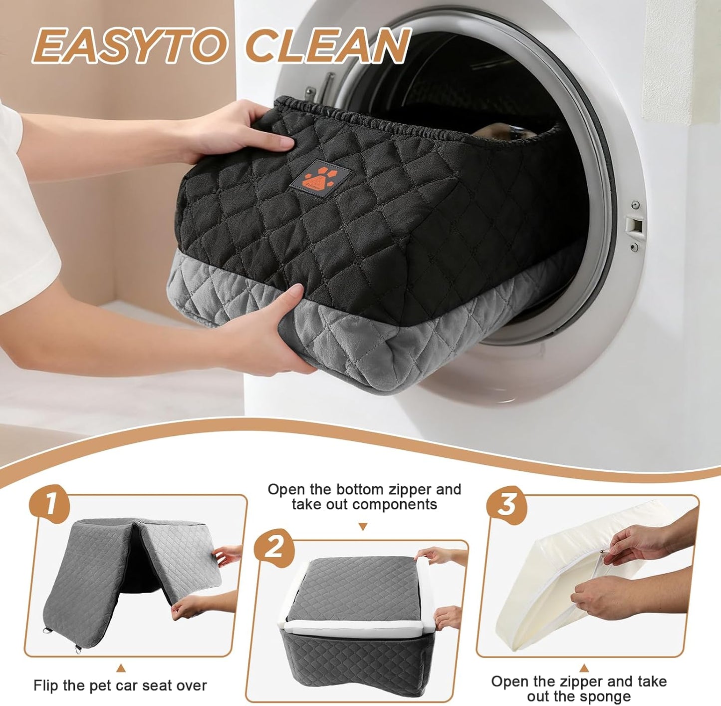 Dog Car Seat for Small/Medium Dogs Up to 35lbs, Pet Booster CarSeat with Thick Cushion, Detachable Washable Pet Car Bed with Storage Pockets, 2 Safety Belts (Grey)