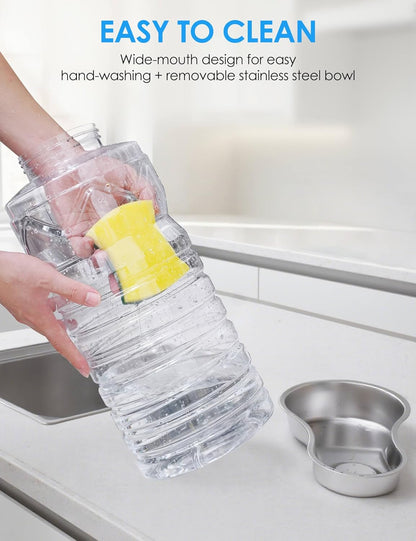 2.5 Gallon Automatic Dog Water Dispenser【Wide Mouth for Easy Hand-in Cleaning】【Removable Stainless Steel Bowl】, Gravity Refilling Large Capacity for Cats and Dogs, Multi-Pet Homes