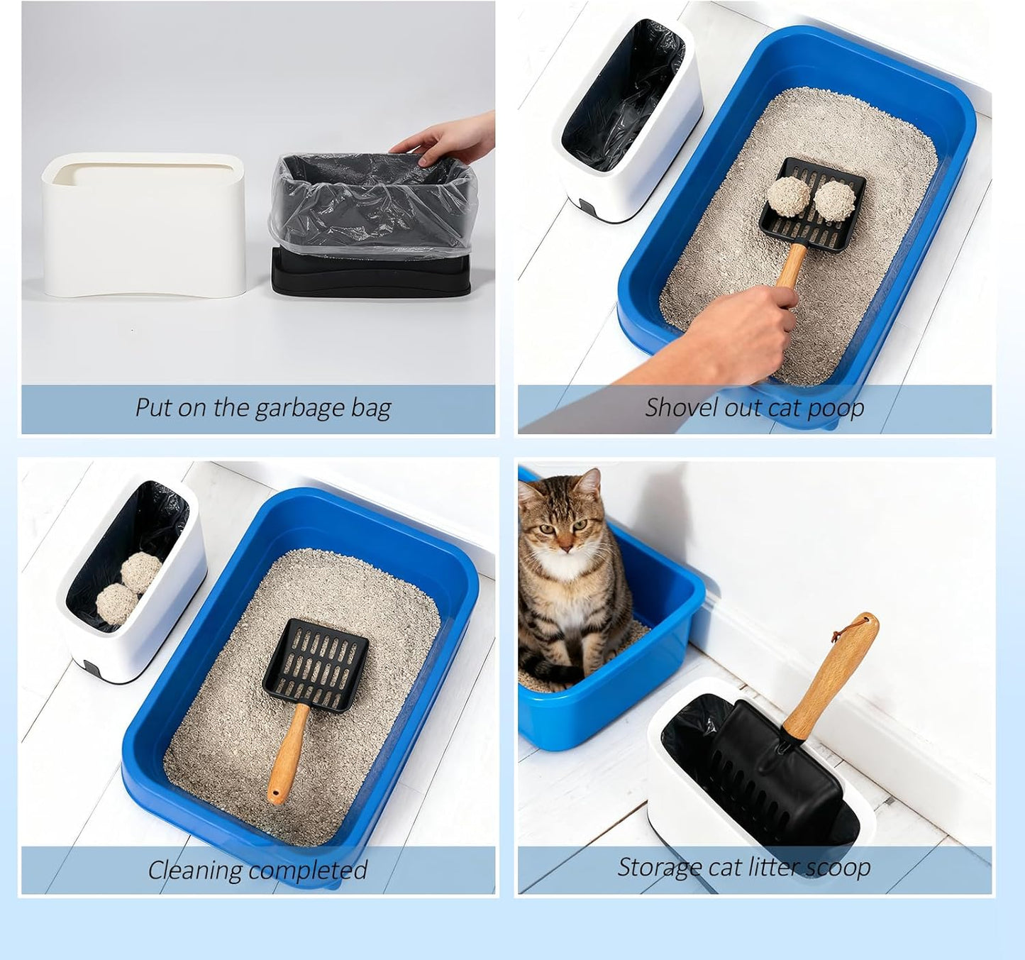 Cat Litter Scoop, Metal Litter Scoop with Holder, Heavy Duty Metal Cat Scooper for Litter Box, Black Sifter Scoop for Pellets, Wooden Handle Scoop with Hole, Kitty Necessity (5.5" Handle with Holder)