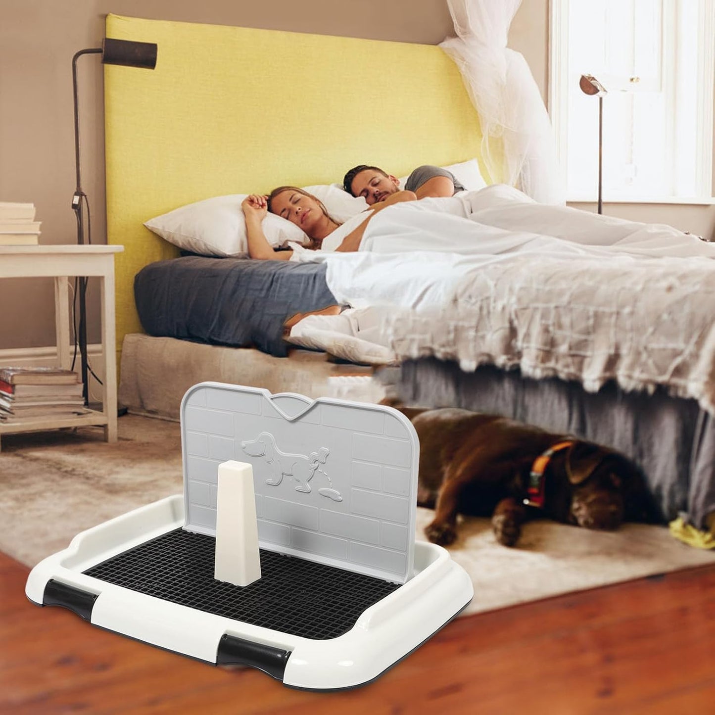 Dog Indoor Potty Tray with Wall Large Plastic Dog Toilet Training Pad Holder Anti-Slip Puppy Pee Tray