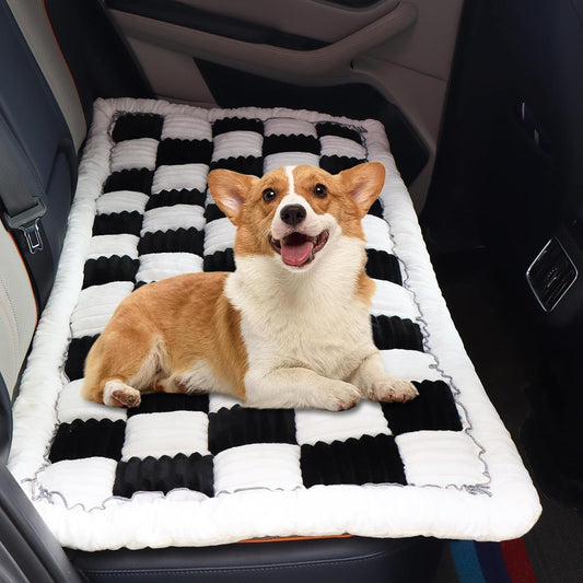 Backseat Pet Bed Mat Non-Slip Dog Car Seat Cover Scratch Chew Resistant Dog Blanket for SUVs, Trucks & Sedans 23" x 51" Easy Clean Comfortable Car Travel Pet Pad, Black and White