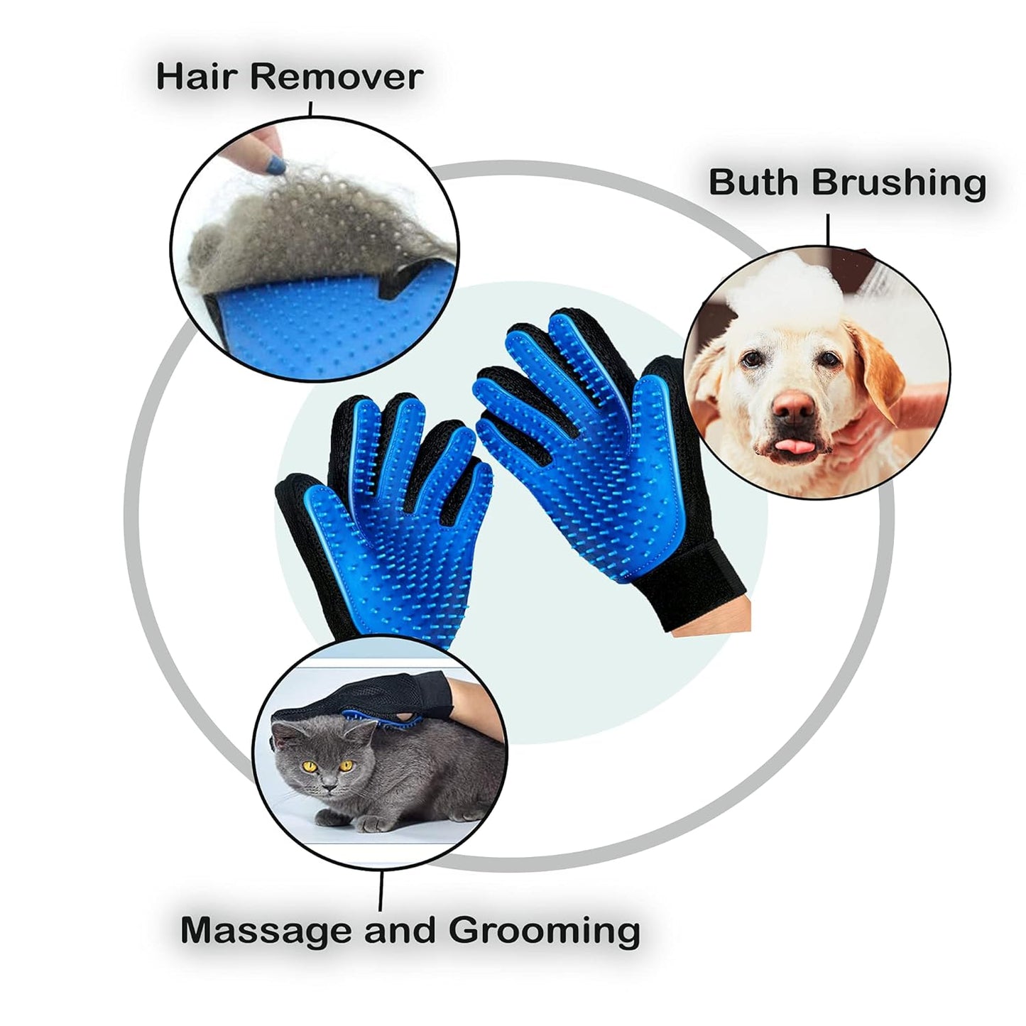 Grooming Gloves for Shedding Hair Remover - Gentle Brush for Dogs and Cats, Long or Short Fur Slicker Mitt Comb for Bath, Deshedding, and Massage