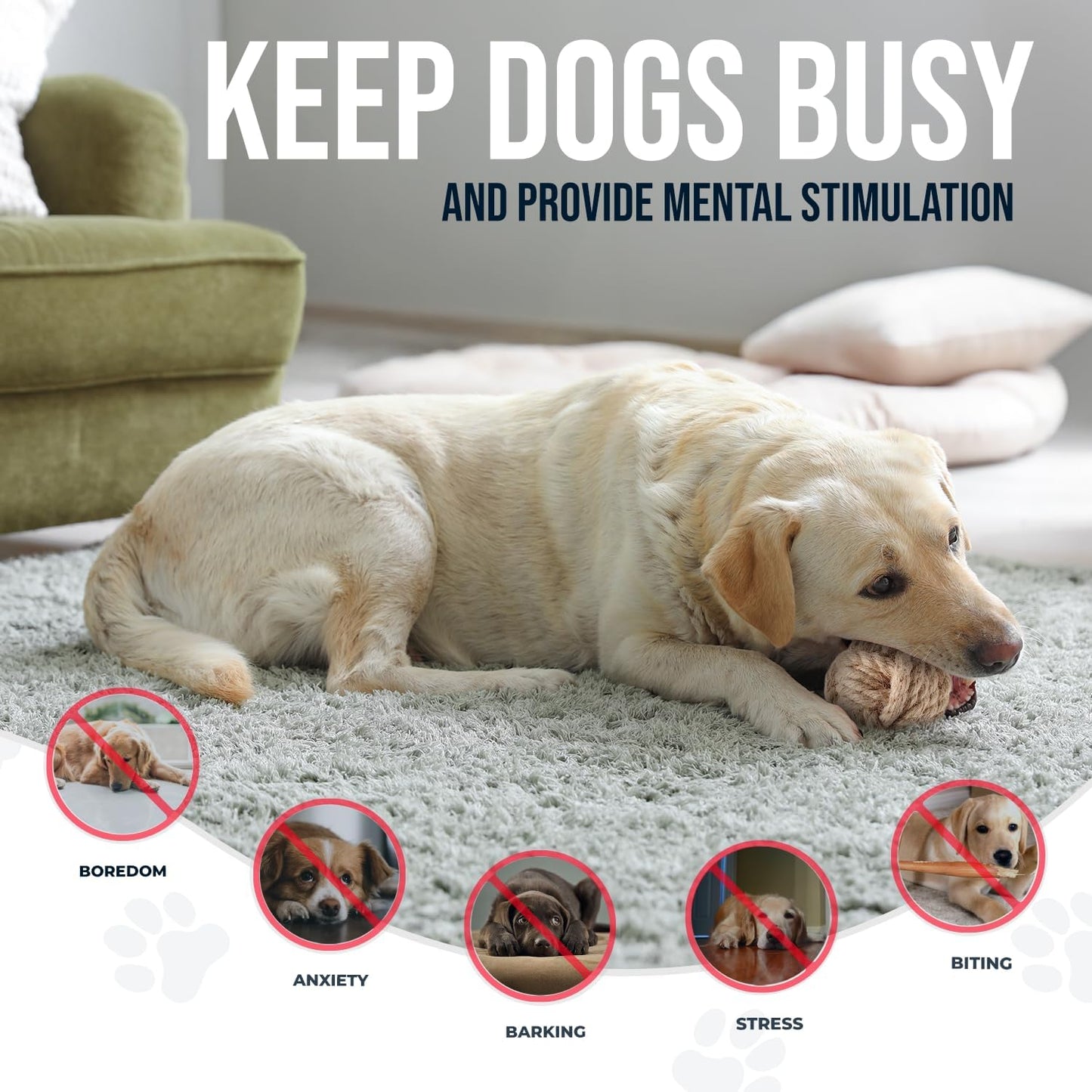 3Pcs Natural Coffee Wood Dog Chew and Hemp Ball Toys for Large & XL Dog Over 70lbs - 100% Organic Toys for Teeth Cleaning, Reduces Stress, Mental Stimulation