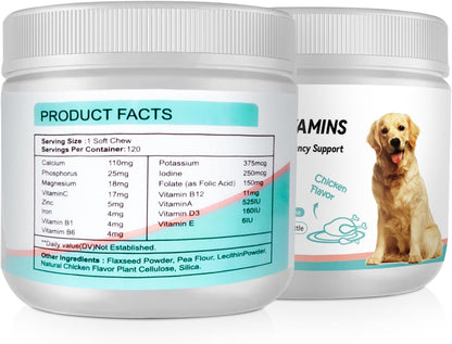 Dog Vitamins and Supplements - Chewable Dog Prenatal Vitamins for Large and Small Breed - Multivitamin Supplement for Health Support and Development - 120 Soft Chews