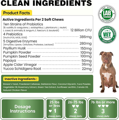 Probiotics for Dogs - 180 Dog Probiotics Chews with 5 Enzymes & 4 Prebiotics for Digestive and Gut Health - Diarrhea & Bowel Support, Yeast Balance, Immunity, Allergies & Itchy Skin (Chicken)