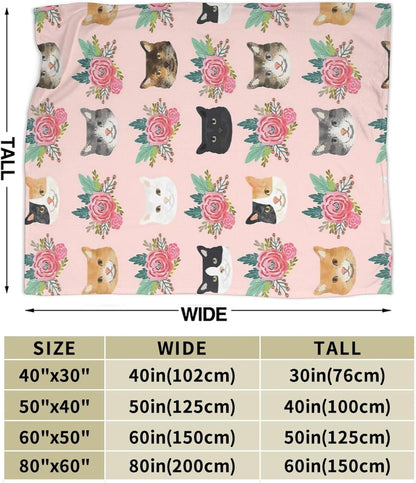Pink Cat Blanket Gifts for Girls Women Cute Cats Fleece Blankets Soft Warm Animal Flowers Throw Cozy Flannel Plush Stuff Throws for Kids Adults Bed Couch Bedding Decor 50"x40"
