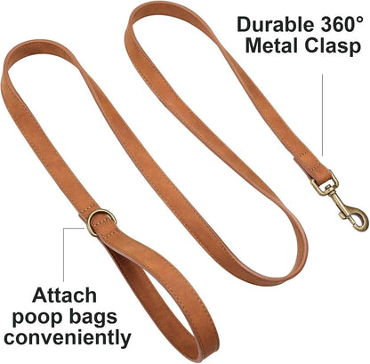 Didog Stylish PU Leather Dog Leash for Small Dogs, Easy to Clean 5ft Small Dog Leash with Metal Tangle-Free Clip, Fashionable and Elegant for Walking, Running and Training,Light Brown, S