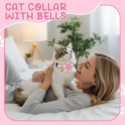 4 Pack Breakaway Cat Collars with Bells Flower Pendants Adjustable Floral Cat Collars with Bowtie Safety Kitten Collar for Girl Boy Cats