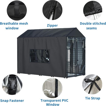 600D Heavy Duty Waterproof Outdoor Dog Kennel Cover, Full Coverage for 8.1'Dx4.1'Wx6.06'H Dog Cages, Only Cover