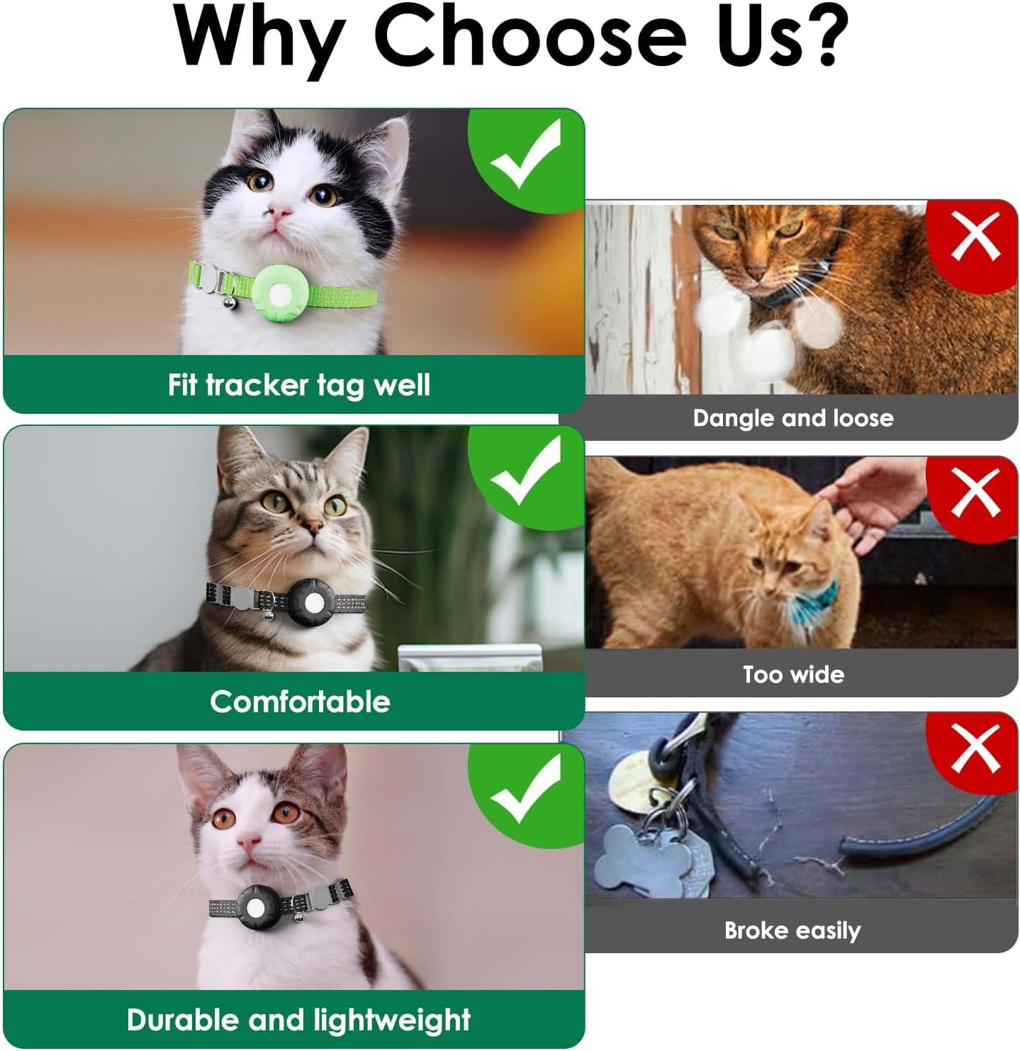 GPS Tracker for Cats, Compatible with Apple Find My App (Only iOS), No Monthly Fee, Waterproof (White Tracker, Green Cat Collar)