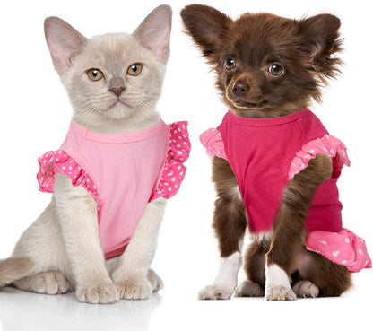 2 Pieces Dog Dresses for Dogs Cute Girl Female pet Dress Mommy Puppy Shirt Skirt Dresses Pet Summer Clothes Apparel for Cats(Love and Angel,Medium)