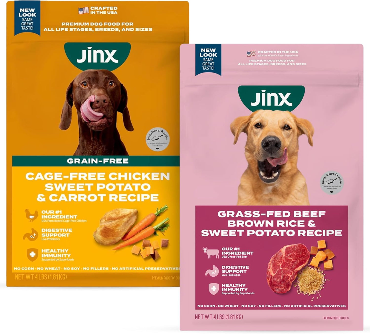 Jinx Premium Dry Dog Food Bundle - Chicken & Beef - 4lb Each
