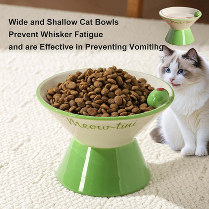Elevated Cat Bowls Whisker Friendly. Ceramic Raised Whisker Fatigue Cat Bowl for Indoor Cats Protect The Spine and Prevent Vomiting,Meowtini Cat Bowl